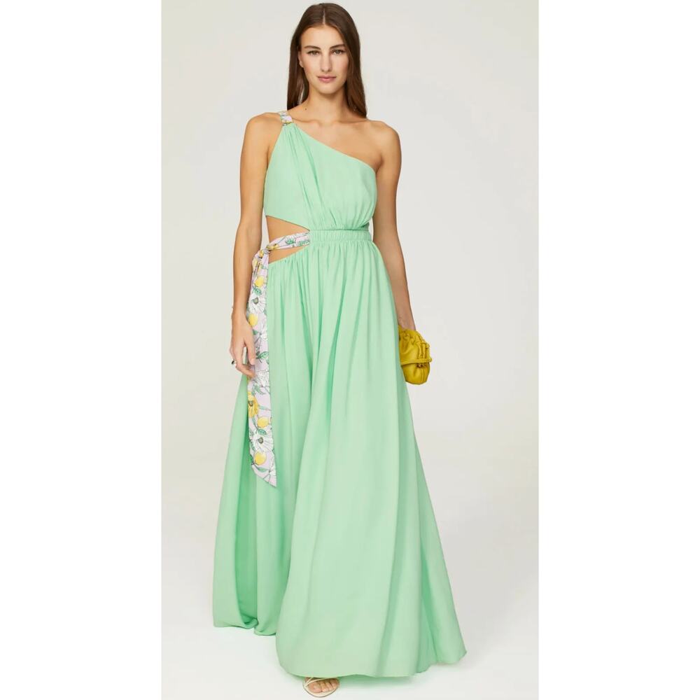 Amur Zela One Shoulder Gown In Green Wedding Guest Size 6